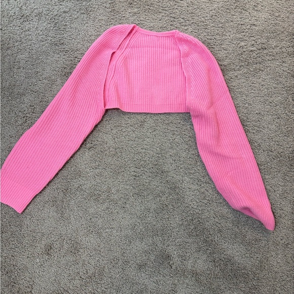 Amazon Pink Cropped Ribbed Knit Sweater Cardigan - Picture 2 of 2